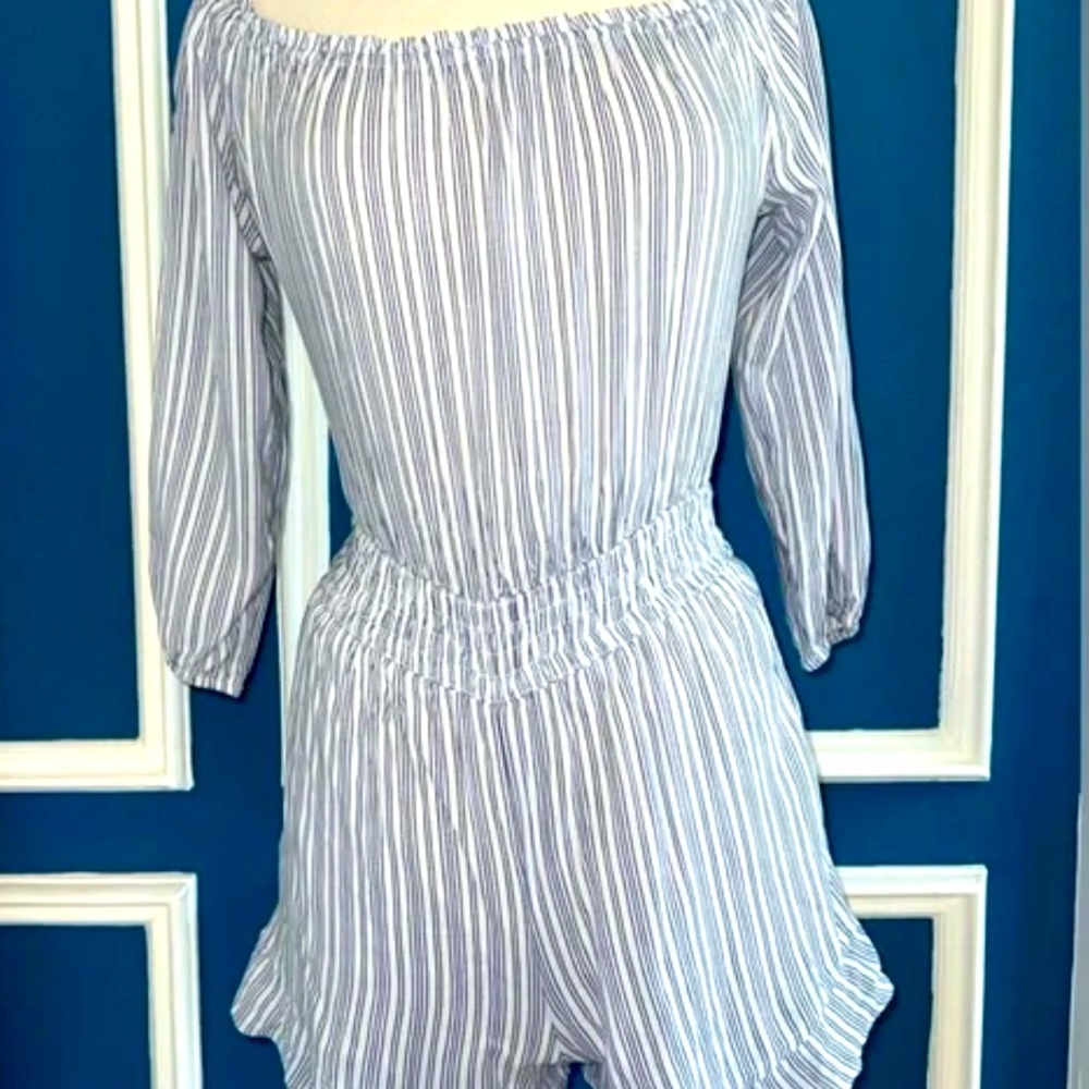 Hollister Blue and White Striped Jumpsuit xsmall
